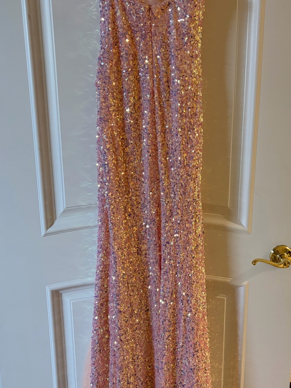 Jovani Sequined V-Neck rhinestone Spaghetti Strap Gown/Prom Dress- Pink - Picture 10 of 12